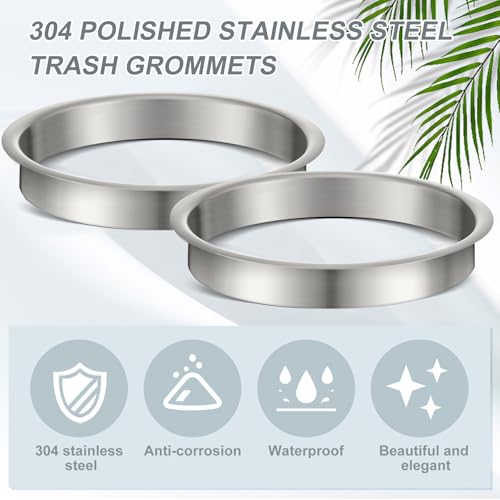 Image of Honeydak 4 Piece 8 inch (Nominal) Diameter x 1 inch Height 304 Polished Stainless Steel 8 inch x 1 inch Trash Grommets for Countertop Inserted Trash Kitchen Cabinet Counter Bin, Ease to Install