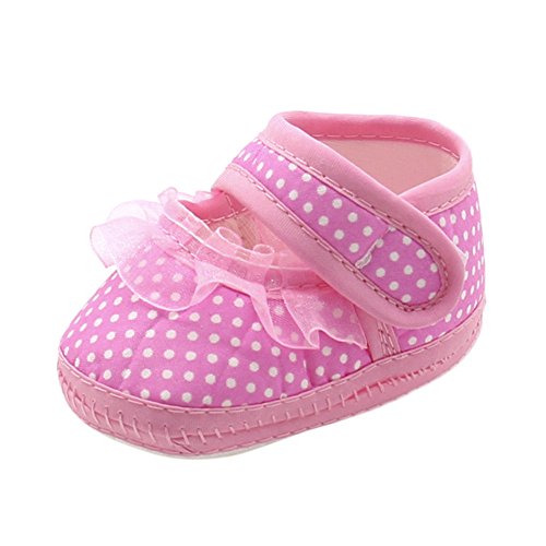 Baby Girsl Lace Polka Dot Walking Crib Slippers Kids Toddlers Velcro Prewalker Shoes Infant Newborn Soft Nonslip Sandals Pink