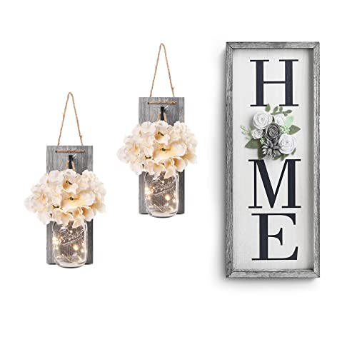 Besuerte Handmade Mason Jar Sconces Wall Decor Set Of 2 With Rustic Home Sign For Living Room, Wall Hanging Decor Home Plaque Wall Hanging #TOP10