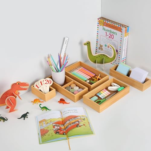 Image of HOKIPO Bamboo Drawer Organizers Storage Box for Home, Bathroom, Kids Room Office Desk Organizer, 9X9X7 cm (AR-5056), Brown