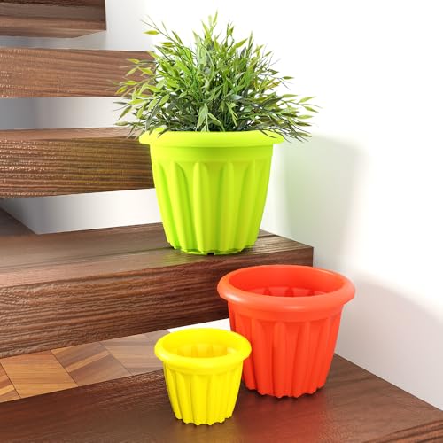 Image of YUCCABE ITALIA SHERA Floot 8 Inch Plastic Flower Pot 3 Piece Set of Round Shape Planter for Home Garden Seedling Planter for pots (Multicolor)