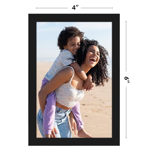 Image of Americanflat 4x6 Picture Frame with Shatter-Resistant Glass - Streamline Collection - Thin Border Photo Frame for Tabletop and Wall Display - Hanging Hardware and Easel Stand Included - Black