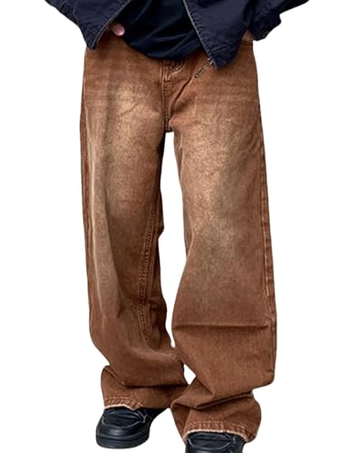 Mens Wide Leg Baggy Jeans Y2K Hip Hop Vintage Skater Jeans Loose Fit Denim Pants Streetwear