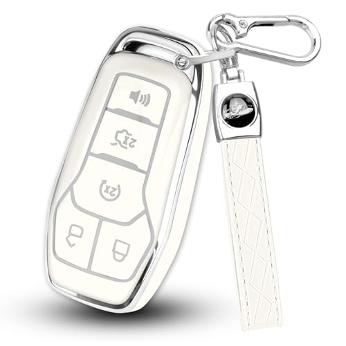 QBUC �t�H�[�h�L�[�t�H�u�J�o�[ ���U�[�L�[�z���_�[�t�� �\�t�gTPU�J�[�L�[�P�[�X�v���e�N�^�[ Ford Mustang Fusion F150 Explorer Edge �����J�[�� MKC MKX MKZ �X�}�[�g�L�[�p 5�{�^�� (�V���o�[�G�b�W