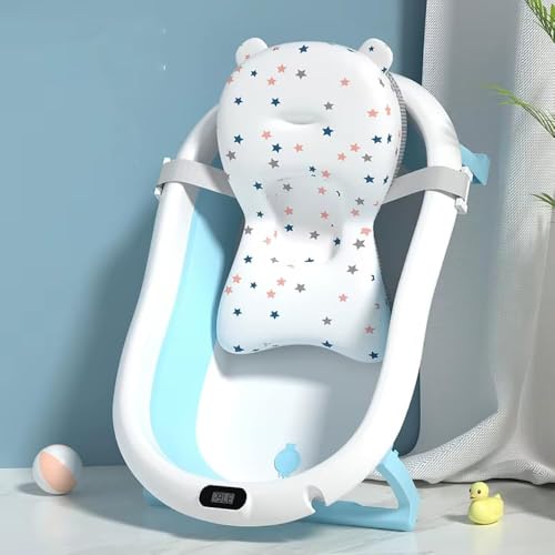 حوض استحمام للاطفال مع وسادة من TOYS EGYPT ، حوض استحمام للاطفال حديثي الولادة، قابل للطي، لعمر 0-3 سنوات (ازرق مع وسادة)
