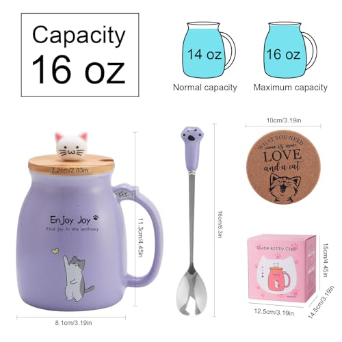 Taza de cerámica con tapa de gato kawaii y cuchara 16oz miniatura 6