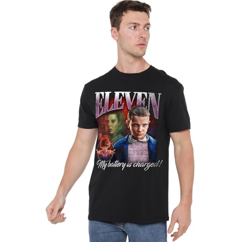 T-Shirt Stranger Things Eleven Homage en coton noir coupe mixte