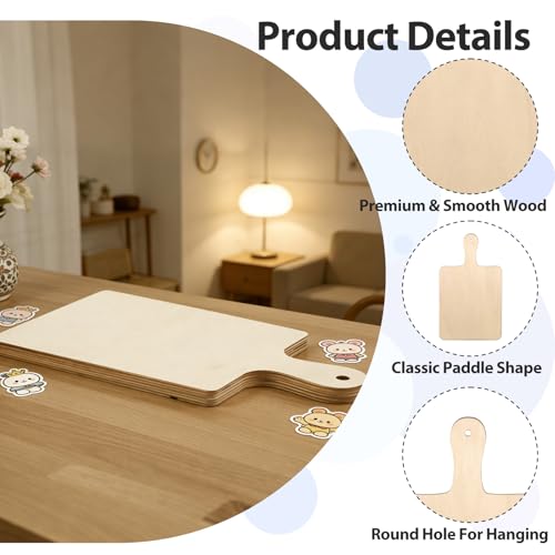 24 tablas de cortar de madera sin terminar con mango y cuerda natural miniatura 4