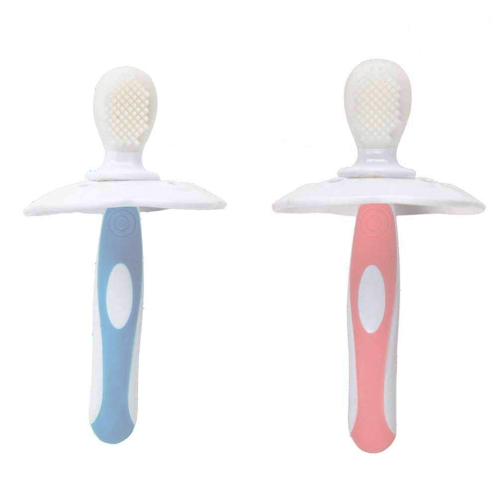 Baby Toothbrush Double Sided,Infant Training Silicone Toothbrush, 0-4 Years, Soft Bristles, BPA Free (2 pcs)