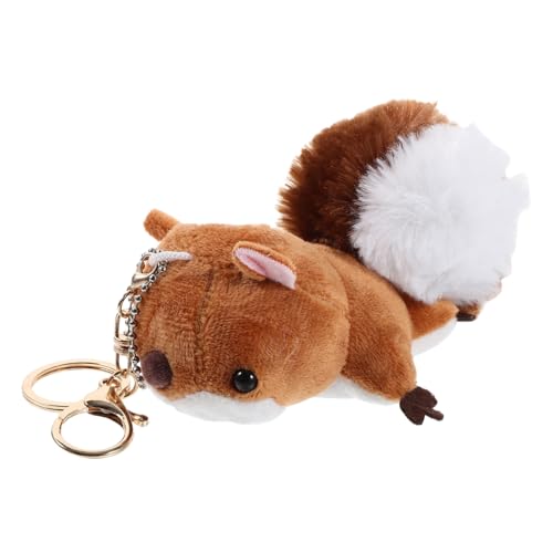 HANABASS Porte-clés Écureuil En Peluche Mignon Doré, Accessoire Décoratif Paquet à Dos En Peluche Douce, Pendatif Animal, Couleur Marron Foncé, Présent Léger Pour Sorties Et Usage Quotidien