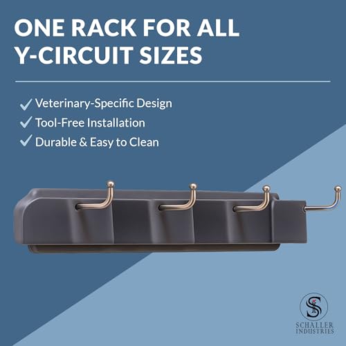 Image of S I Veterinary Y Circuit Wall Rack - Holds 4 Adult or Pediatric Anesthesia Breathing Circuits, Vertical Storage & Drying, Damage-Free 3M Command Strip Install, For Veterinary Use Only (Silver)