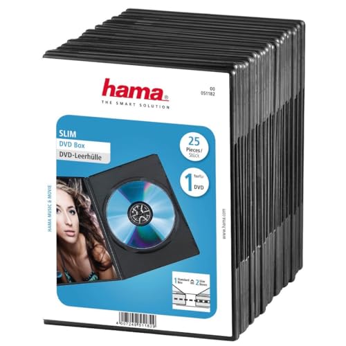 Hama DVD Slim Box 25, Cajas de discos ópticos, Negro, paquete de 25