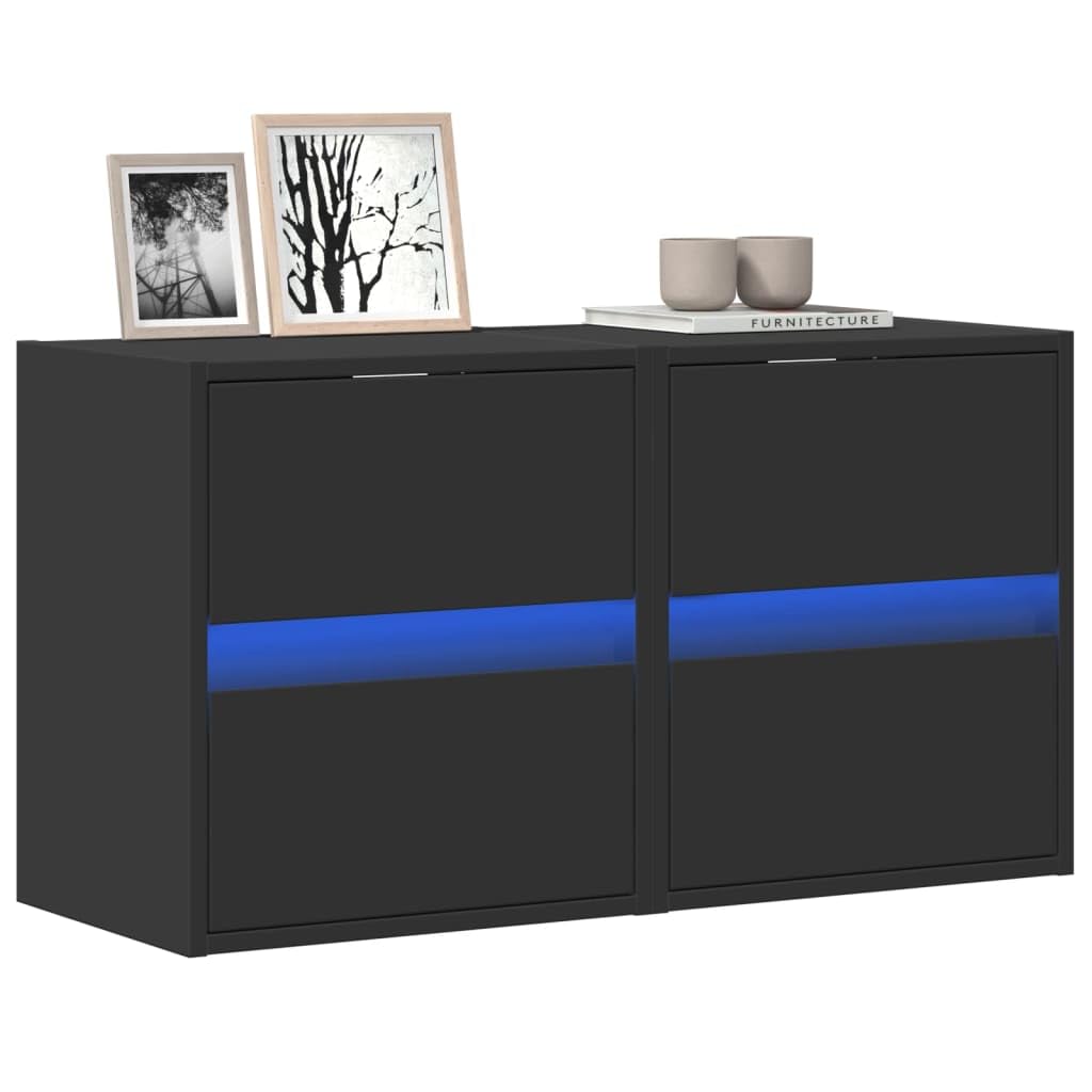 Mobili TV a Parete con Luci LED 2 Pz Neri 41x31x45 cm