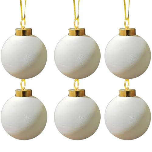 6Pcs Ceramic Christmas Ornaments to Paint 2.4in DIY Ceramic Ornaments to Paint Hanging Christmas Baubles White Blank for Xmas Tree Painting Crafts Balls
