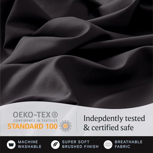Image of LuxClub 7 PC Split King Sheet Set, Breathable Luxury Bed Sheets, Deep Pockets 18 inch Eco Friendly Wrinkle Free Cooling Sheets Machine Washable Hotel Bedding Silky Soft - Black Split King