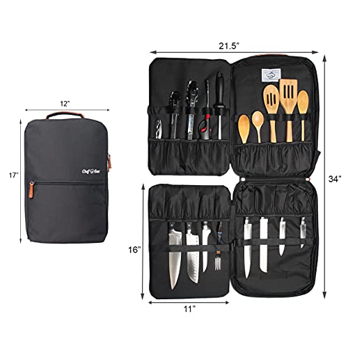 Chef Knife Bag | Premium Knife Case | Waterproof Material | Chefs Case With 30+ Pockets For Knives & Utensils | Culinary Gifts For Chefs & Students | Sturdy Travel Knife Bag (Black) #TOP4