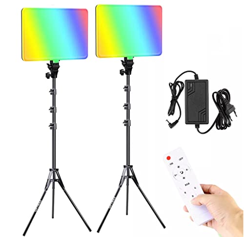 Image of GiftMax LED Video Soft Light Panel, for Studio Photography | Video Recording | Conference | YouTube,2700K-5700K CRI95+ | with Remote Control & 7ft Stand (16 inch RGB Camera Light Pack -2)