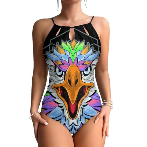 Monokini beachwear sculptant haut de gamme au motif oiseau coloré unique