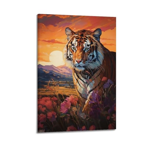 Poster de tigre à l'aquarelle pour sublimer la décoration murale d'une chambre à coucher