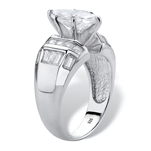 PalmBeach Platinum-plated Sterling Silver Marquise Cut Cubic Zirconia Engagement Ring Sizes 6-102