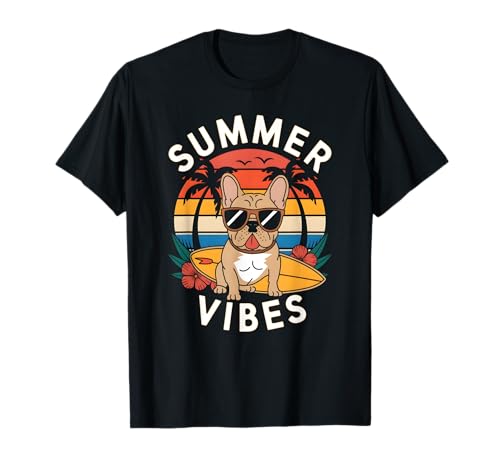 Retro Summer Vibes French Bulldog Lover Vintage Cute Design Camiseta