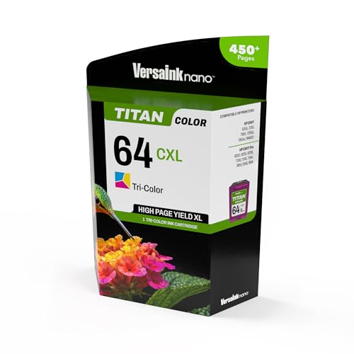 Image of VersaInk-Nano 64 CXL Titan Tri-Color Ink Cartridge Replacement of 64 and 64 XL, Works with Envy 6255,7155,7855,7255e,7955e,Tango