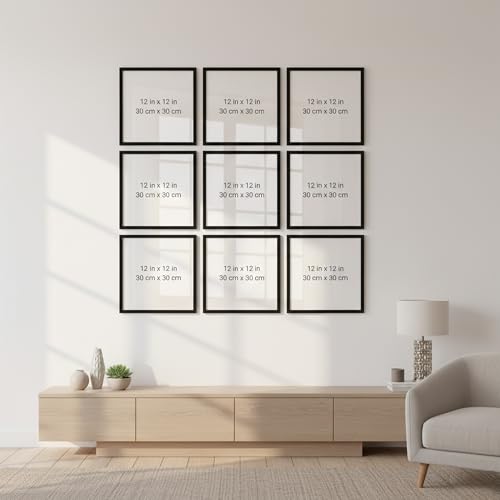 Image of kotart Photo Frame For Wall Decor | Wooden Frames For Wall Decoration | Aesthetic Collage Picture Frames | Rectangular Photo Frame For Home Decor Bedroom Office | Pack of 9 (12X12 inch)
