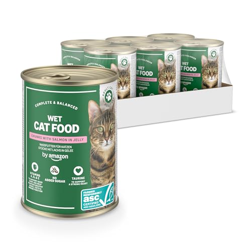 by Amazon Getreidefreies Katzennassfutter, Dose, ASC-Lachsstücke in Gelee, 6 x 405 g