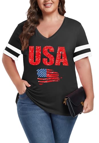 Image of ForHailey Women's Plus Size Short Sleeve Tee Shirt V Neck Basic Ladies Loose Fit T Shirt 1X-5X
