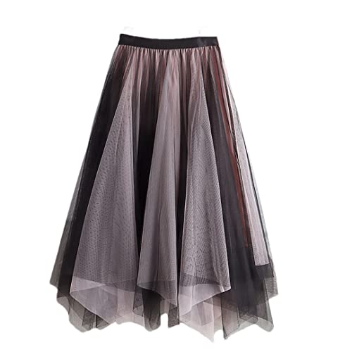 Jupe en tulle asymétrique à volume vaporeux - Jupe mi-longue en maille rose taille unique