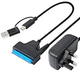 Elecora SATA to USB 3.0 Cable, Type C to SATA III Hard Drive Adapter with 12V 2A Power Supply for 3.5" HDD & 2.5" HDD/SSD High-Speed Data Transfer Lead for Windows, Macos, Linux, Support UASP