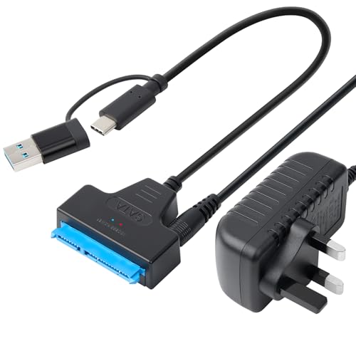 Elecora SATA to USB 3.0 Cable, Type C to SATA III Hard Drive Adapter with 12V 2A Power Supply for 3.5" HDD & 2.5" HDD/SSD High-Speed Data Transfer Lead for Windows, Macos, Linux, Support UASP