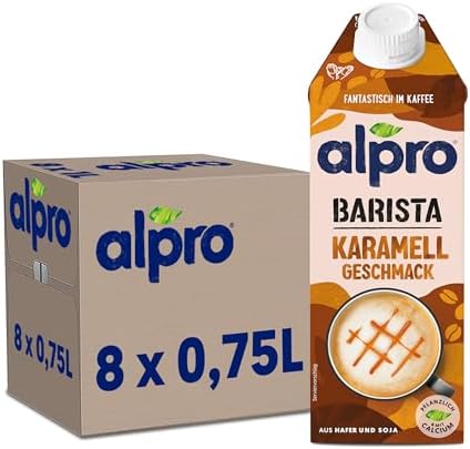 Alpro Barista Karamell – 8 x 750ml – Zum Aufschäumen – Aus Hafer und Soja