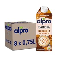 Alpro Barista Karamell – Zum Aufschäumen – Von Natur aus laktosefrei – 8 x 750 ml – Haltbar