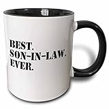 3dRose Best Son in Law Ever Fun Inlaw Gifts Family and Relative Gifts Two Tone Black Mug, 11 oz, Black/White