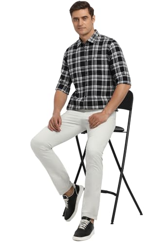 Image of Peter England Men's Checkered Cotton Shirt | Smart Casual | Full Sleeves