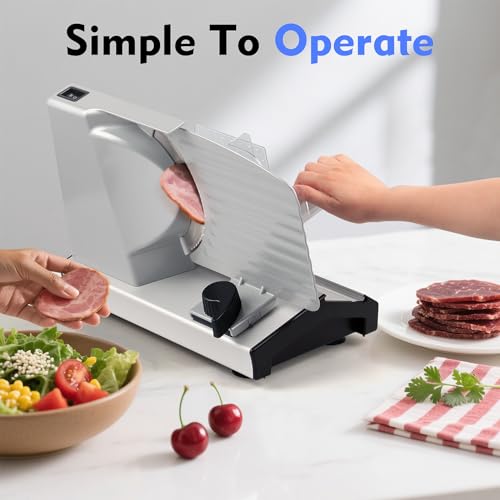 Cusimax Electric Meat Slicer for Home,200w Power Deli Slicer with Two 9\" Stainless Steel Blades,Adjustable Thickness from 1-20 mm,Removable Food Tray for Easy Cleaning,Suitable for Home Use
