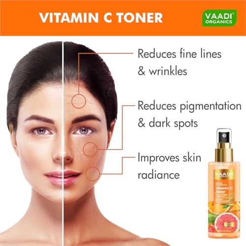 Image of Vaadi Herbals Vitamin C Facial Toner| With Witch Hazel & Niacinamide | Skin Brightening, Hydrating & Anti-Ageing (250 ml)