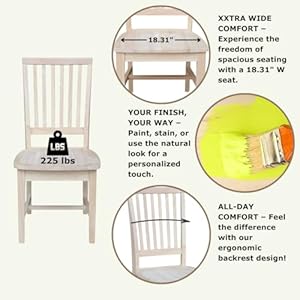 Set of 2 Mission Side Chairs 392H Solid Parawood Kitchen Dining Furniture Stylish Comfortable Chairs for Dining Room Paint or Stain to Match Your Decor Unfinished