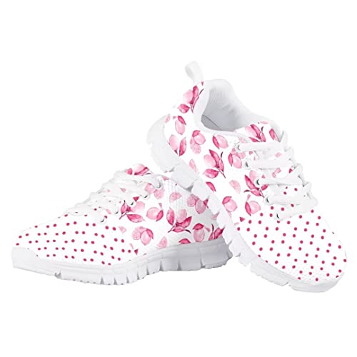 AmzPrint Brown Polka Dot Shoes for Girls Outdoor Fashion Lightweight Lace-Up Flat Yellow Athletic Shoes Girls Size 34