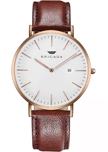 BRIGADA Men's Watches Classic Rose Gold Business Casual Wrist Watch for Men Quartz Waterproof Swiss Brand