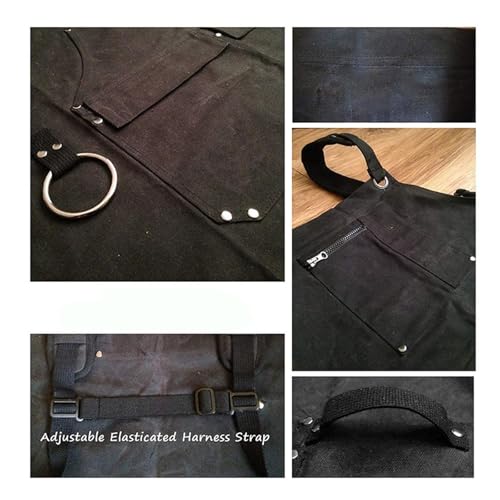 Delantal de lona impermeable negro ajustable con bolsillos para carpintero y soldadura 5