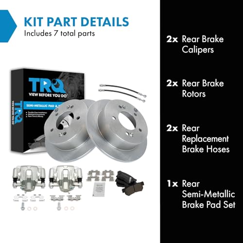 Image of TRQ Rear Brake Pad and Rotor Set Semi Metallic Rotors Calipers Compatible with 2006 Hyundai Sonata 2007, 2008, To 2 28 07 Production Date