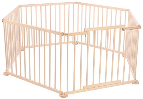 Spec-wood Parc pour bébé pliable avec porte XXL 92 x 74 cm en bois de hêtre – Parc bébé en bois avec sécurité – Barrière sécurisée pour enfants...