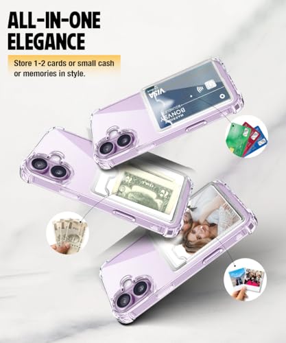Image of WOW IMAGINE Transparent Back Cover Case for iPhone 17 | Flexible Built-in Slim Card Pockets Wallet | 360 Camera Protection TPU | Soft Silicone Mobile Cover - Transparent