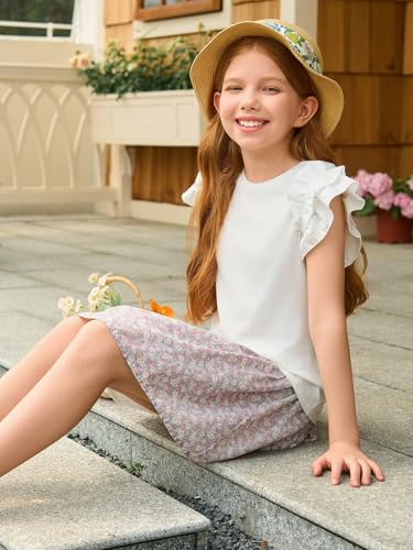 Haloumoning Girls T Shirts Double Layer Ruffle Short Sleeve Kids Summer Crewneck Tunic Tee Tops 5-14 Years4