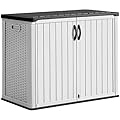 Greesum Outdoor Horizontal Storage Sheds 27 Cu.ft Resin Large Storaged Box Weather Resistance, Without Shelf, Easy to Assemble, Prefect for Garden, Patios, Backyards, White