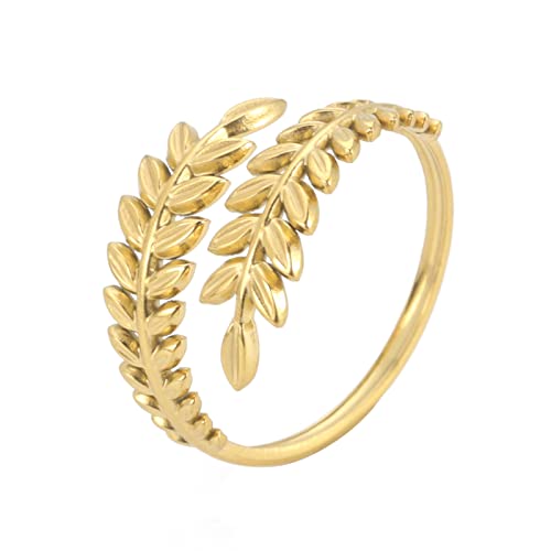 kkjoy Blattring Edelstahl Natur Pflanze Serie Ring Verstellbare Offene Fingerringe Ast Ring Blätter Wrap Fingerring Schmuck für Frauen Mädchen