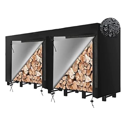 Sqodok Firewood Rack Cover 420D Waterproof Log Rack Cover 8FT Indoor Outdoor Wood Cover All Weather Protection Firewood Holder Cover Metal Lumber Carrier, Black