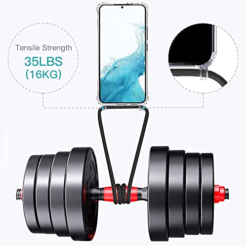 Caroki Crossbody Case For Samsung S22, Crossbody Phone Cover With Adjustable Nylon Neck Strap Clear Transparent Phone Case-Black #TOP1